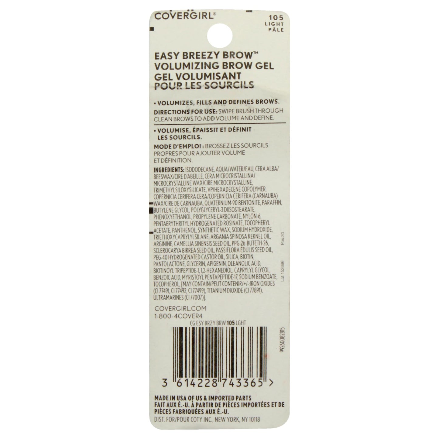 COVERGIRL - Easy Breezy Brow Volumizing Gel, Holds Brows for 24 Hours, Infused with Argan Oil & Biotin, 100% Cruelty-Free