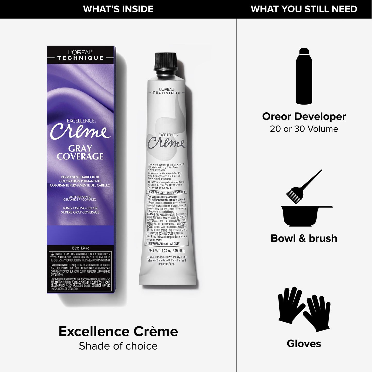L'Oréal Technique Excellence Crème Permanent Hair Color - Long-Lasting Hair Dye, Rich Formula With No-Drip Application, Superb Gray Coverage, Extra Ash Blond