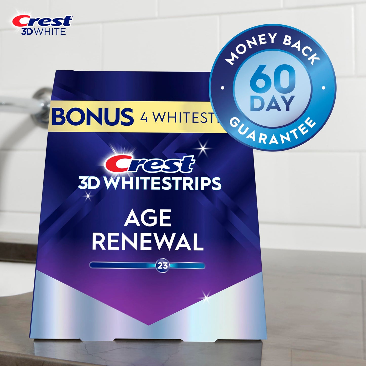 Crest 3D Whitestrips Age Renewal, 3D White, Teeth Whitening Strip Kit, 48 Strips (24 Count Pack), Crest Teeth Whitening Strips, Teeth Whitening Kit