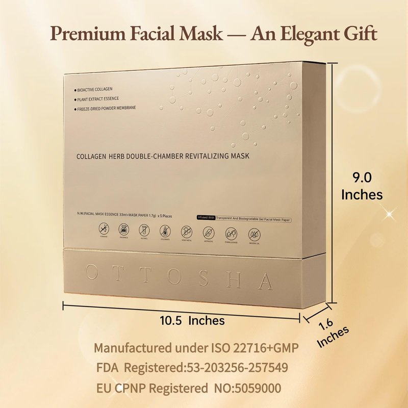 OTTOSHA Bioactive Collagen Face Mask,Separated Serum Gel 33ml And Powder Membrane, Real Deap Skin Care Beauty SPA,Hydrating,Repairing,Revitalizing, Anti-Aging (5 pair)
