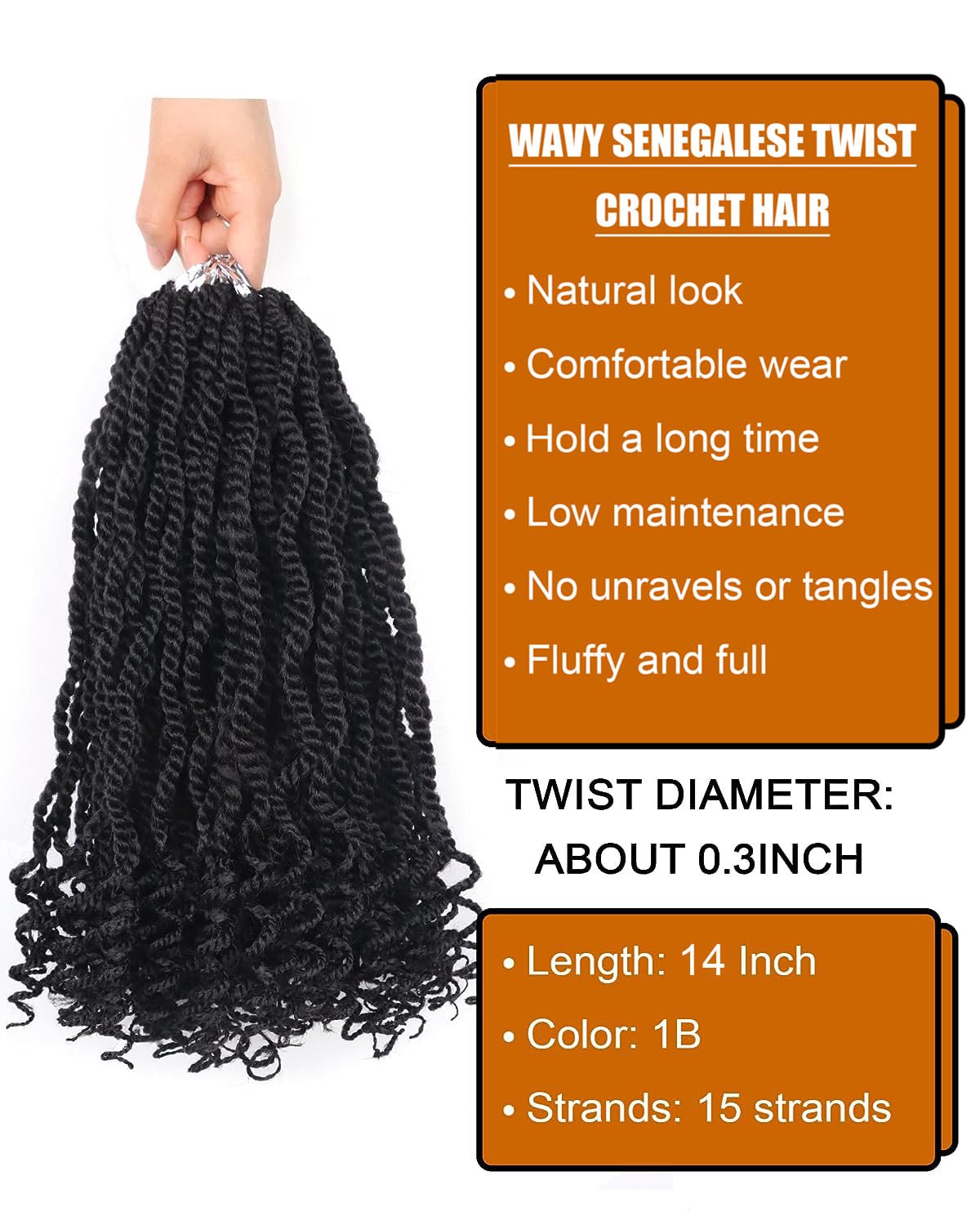 14 Inch Crochet Hair Senegalese Twist Crochet Braids for Black Women 8 Packs Pre Looped Short Micro Braids with Curly Ends Pre Twisted Kinky Twists Crotchet Braid (14 Inch,1B)