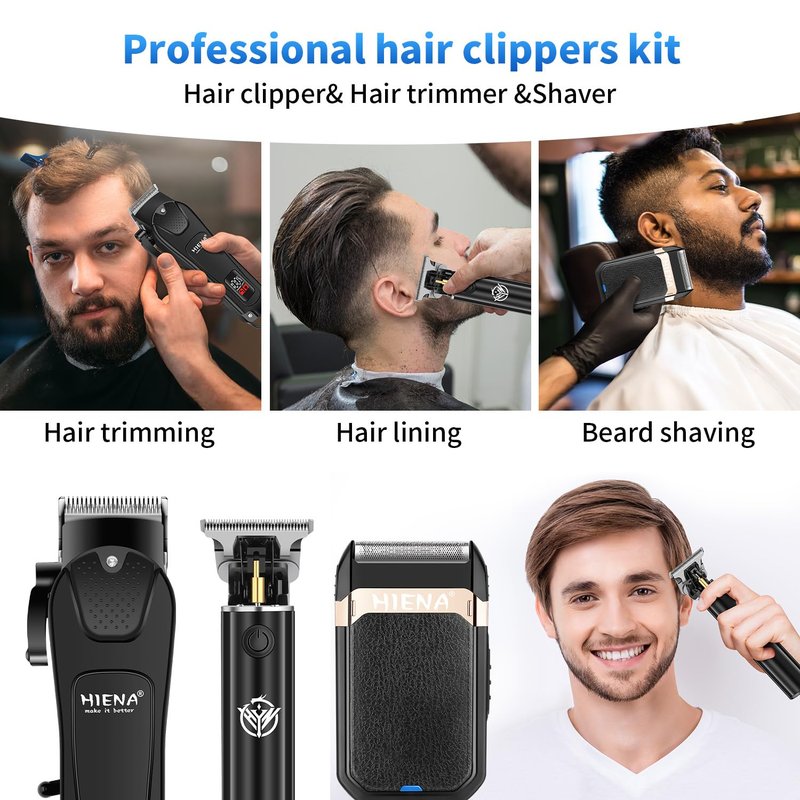 HIENA PRO Professional Hair Clipper Set & Trimmer Kit for Men, Cordless Barber Clippers, Electric Beard Trimmer Foil Shaver & Men's Facial Grooming Tool Kit, Gifts for Men (267+003A+814)