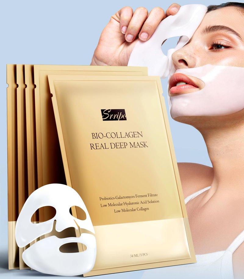 Srripo Radiant Glow Collagen Face Mask - Real Deep Overnight Face Masks Skincare with Hyaluronic Acid, Galactomyces Ferment & Vitamin E, Facial Mask for Hydrating, Firming, Plumping & Anti-Aging Flax