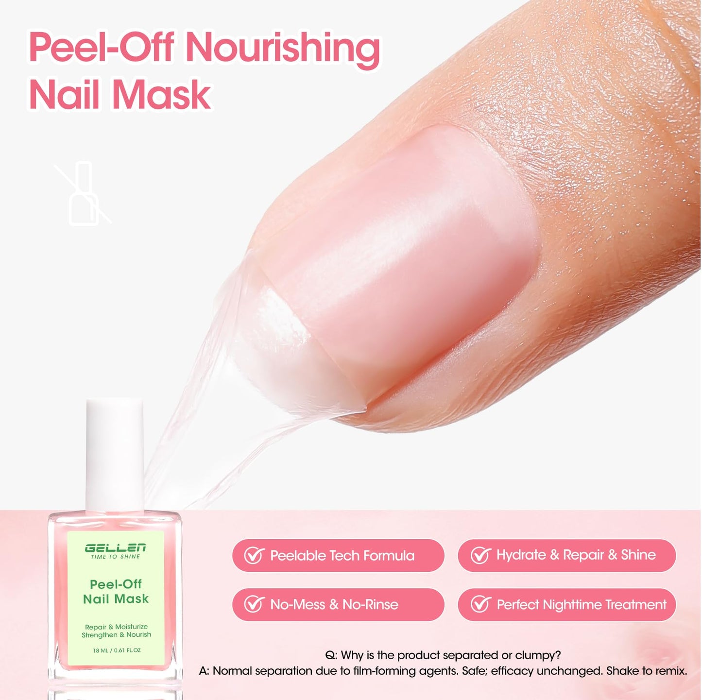 GELLEN Peelable Nail Strengthener Mask, Air Dry Peel-Off Nail Mask for Nail Strengthener and Growth, Nail Repair Masque for Damaged Weak Thin Nails, Natural Nail Treatment, Rose Scent