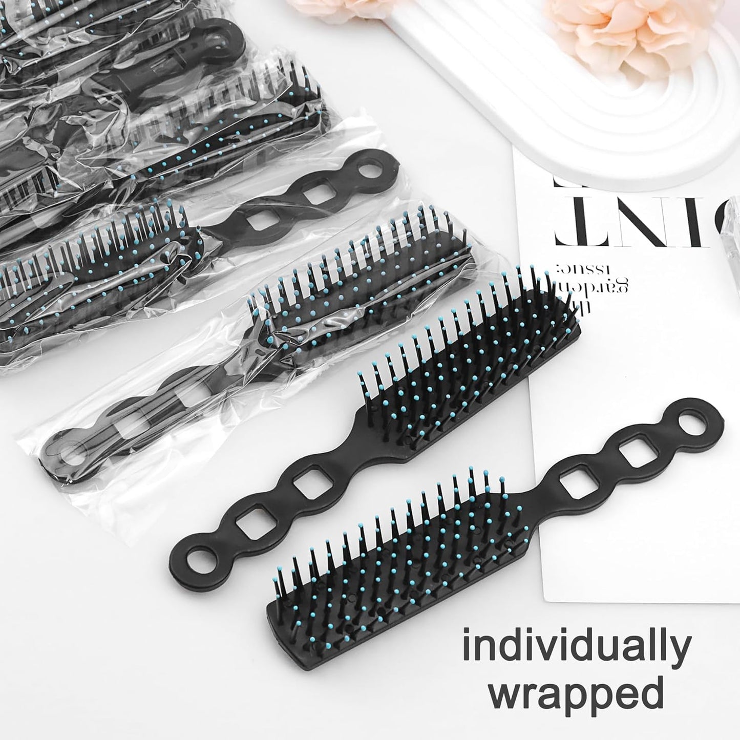 50 Pack Hair Brushes in Bulk for Homeless, Hair Brush Bulk Soft Bristles Brush for Curly Wavy Hair Blow Drying Styling Detangling Suitable for Shelter, Hotel(Black)