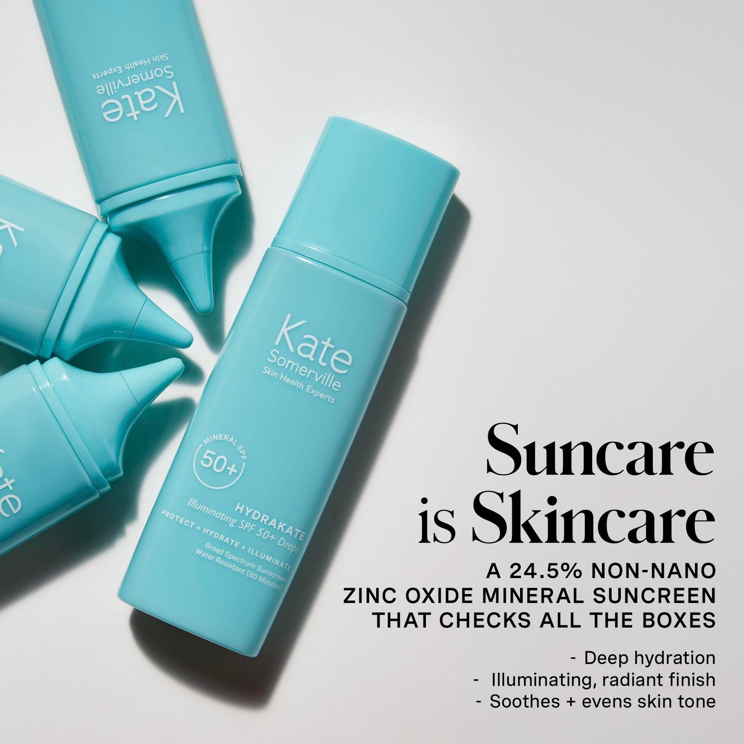 Kate Somerville HydraKate Illuminating Sunscreen Drops – Tinted SPF 50+ Mineral Sunscreen with Zinc Oxide, Moisturizing & Anti-Aging Sun Protection, 2 x 1.7 Fl Oz