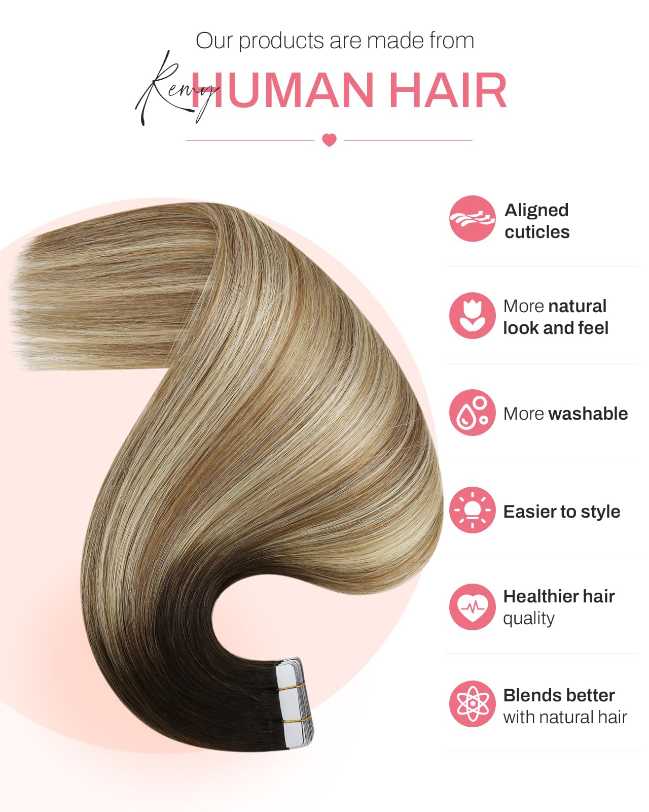 Moresoo Tape in Hair Extensions Ombre Human Hair Tape in Extensions Balayage Dark Brown to Medium Brown Mix with Blonde Human Hair Extensions Glue in Real Hair 18 Inch #4/6/613 20pcs 50g