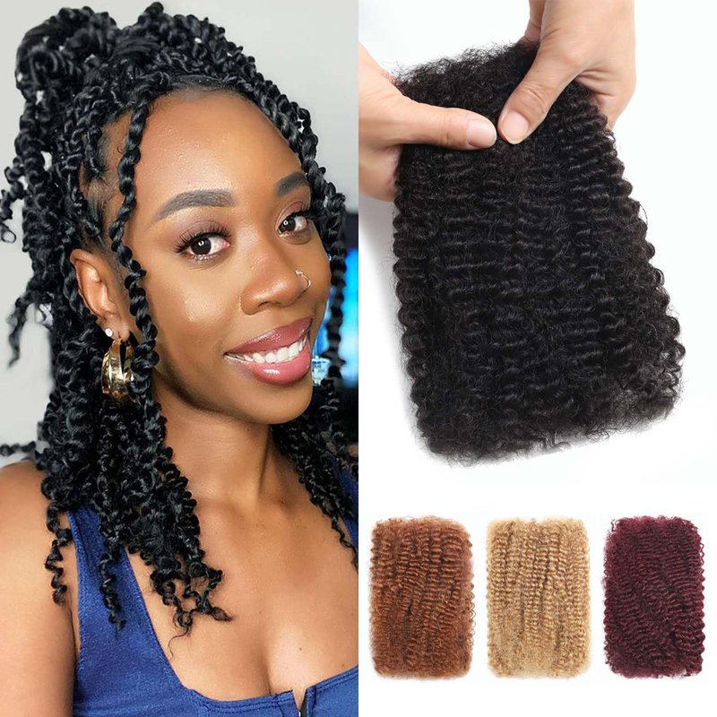 Afro Kinky-Curly Human Hair Bundles - 12 Inch Micro Twist Dreadlock Extensions | 2 Packs, Natural Black