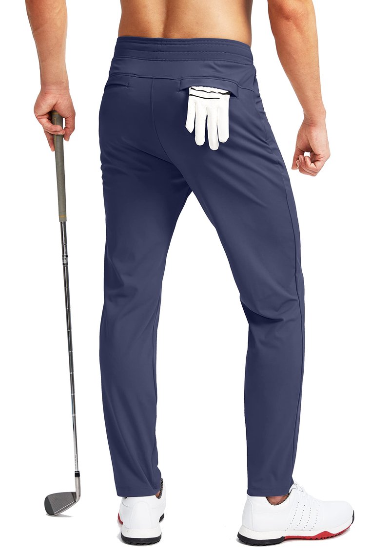 Pudolla Men's Golf Pants Stretch Sweatpants with Zipper Pockets Slim Fit Work Casual Joggers Pants for Men (Navy Small)