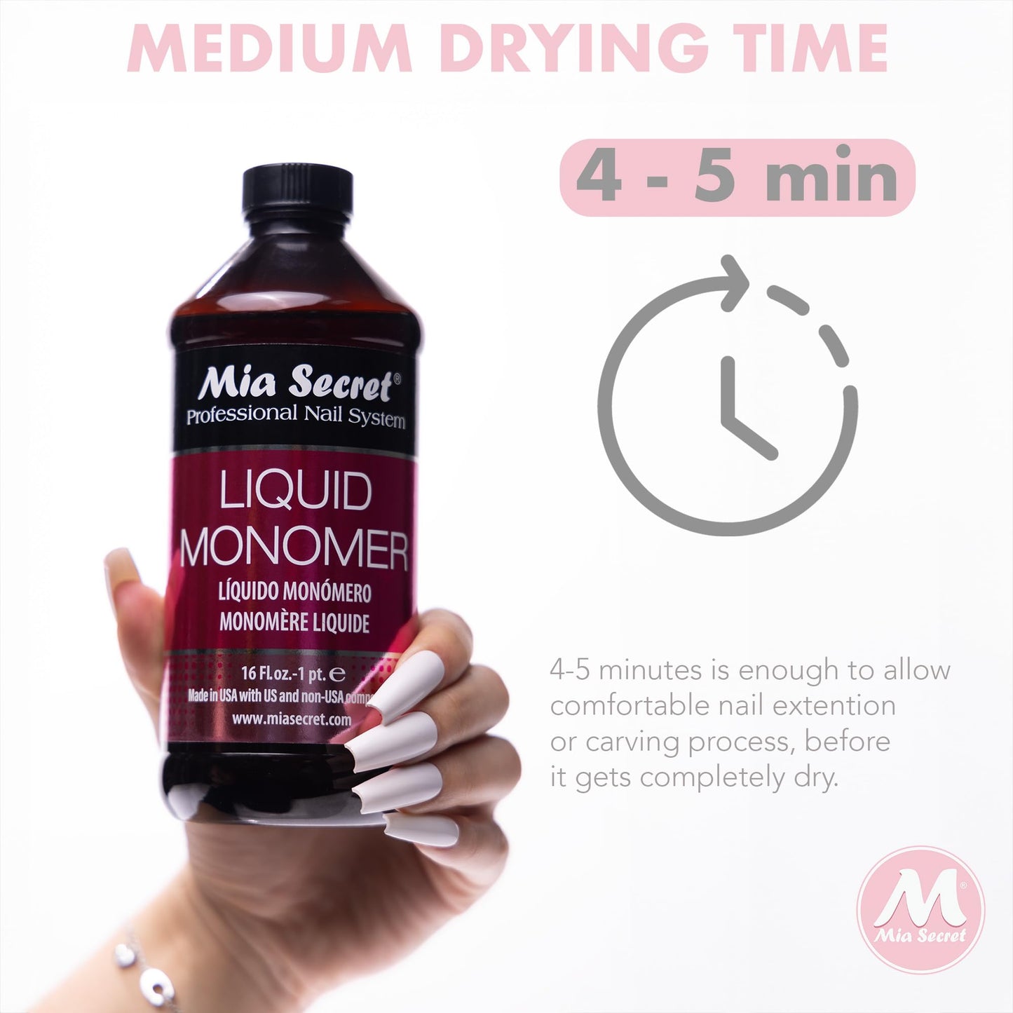 16 oz Mia Secret Liquid Monomer - Professional Acrylic Nail Liquid for Acrylic Powder - EMA monomer