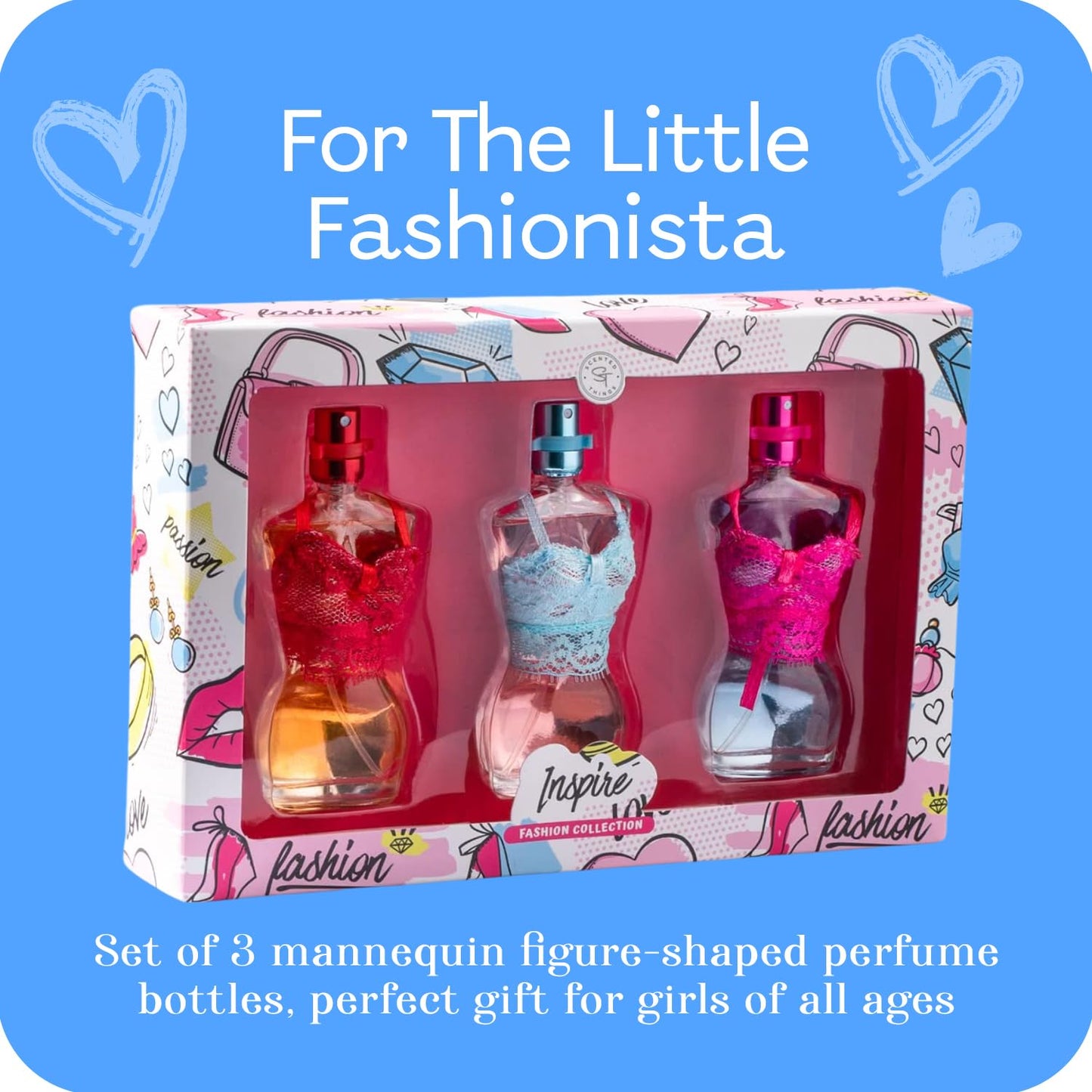 Scented Things Mannequin Girls Perfume Gift Set - Fruity Body Spray for Tween & Teen Girls | 3 Fashion-Shaped Bottles