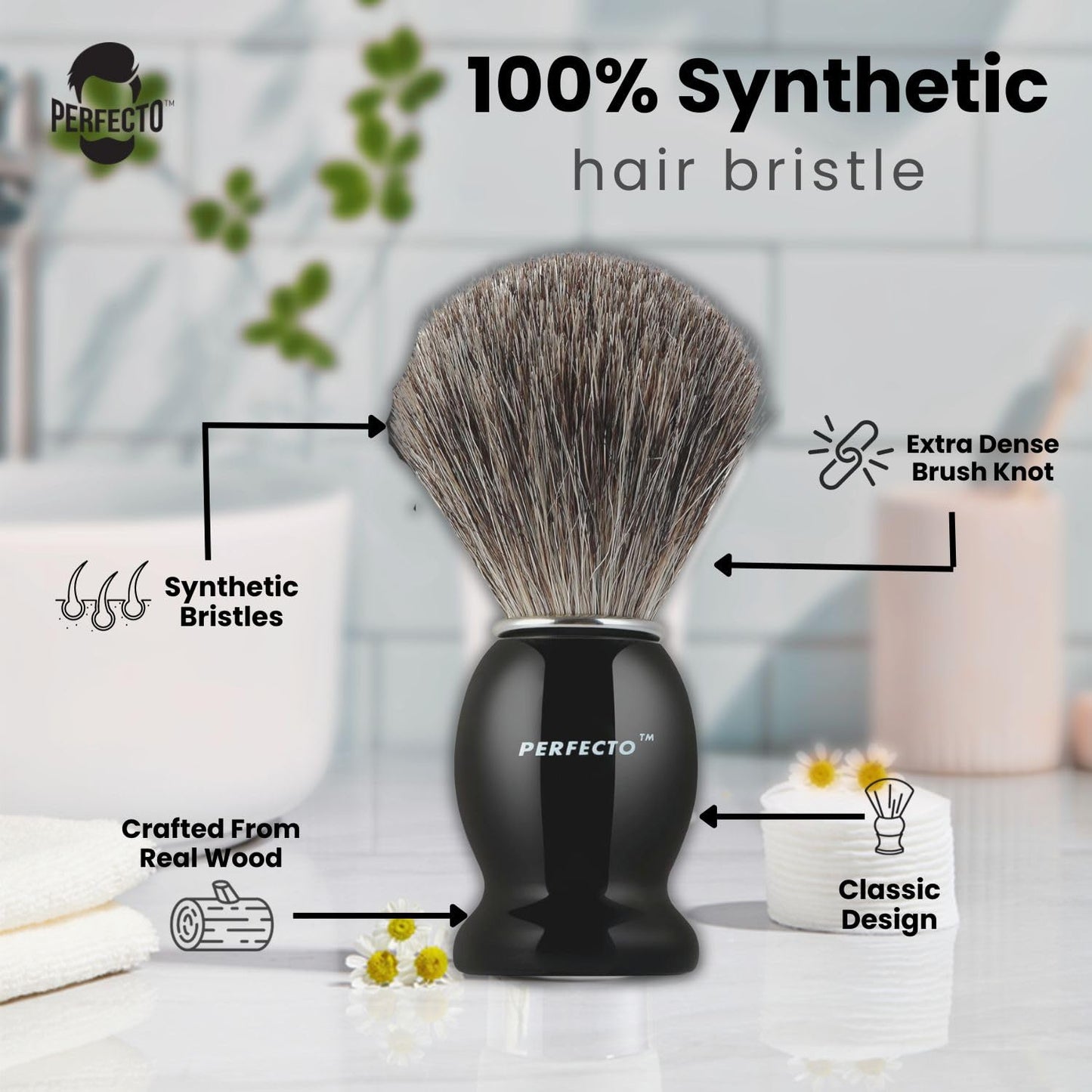 Shaving Brush for Men - Perfecto Synthetic Bristles for Ultimate Wet Shave | Barbershop Quality Accessory