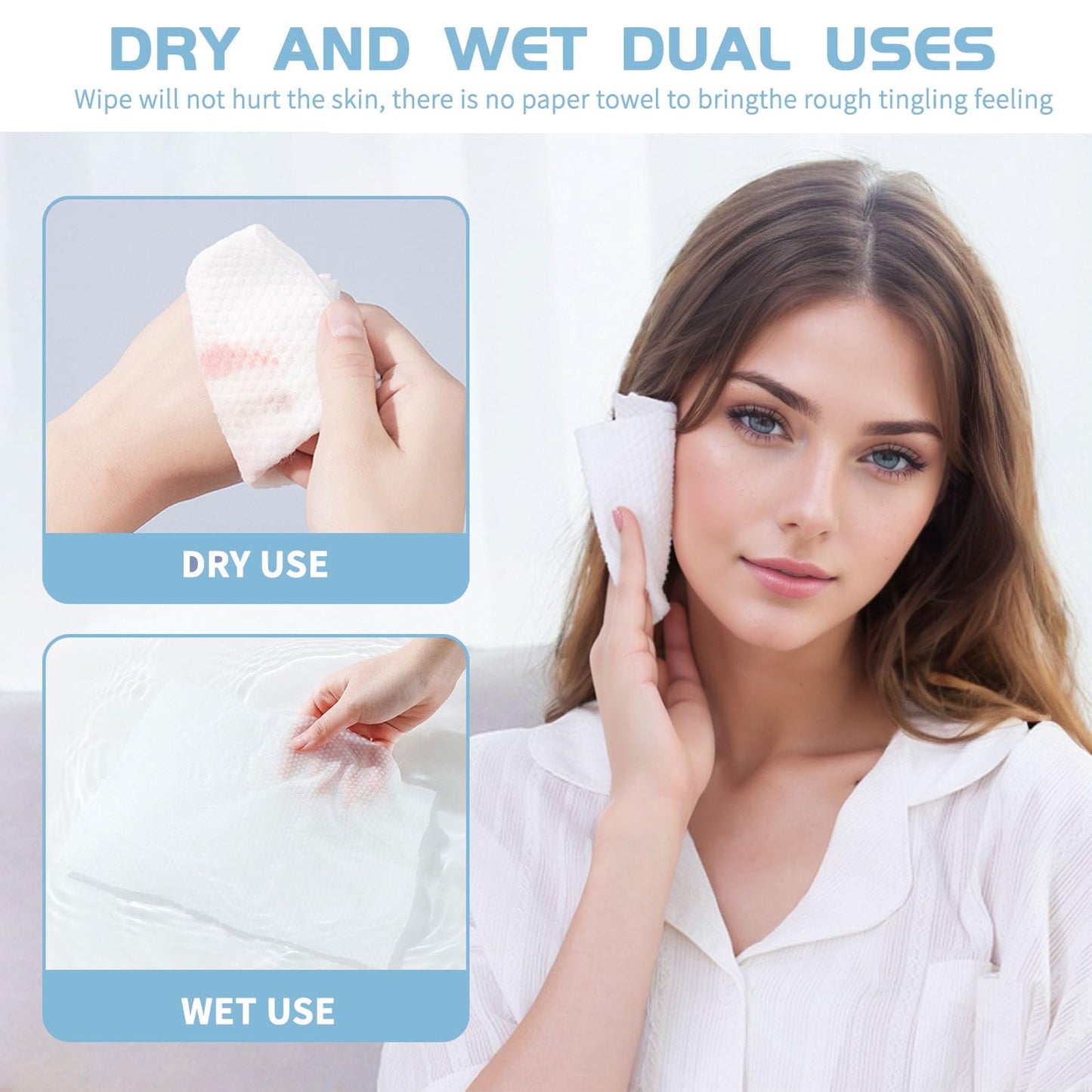 Cotton Facial Dry Wipes 100 Count, Deeply Cleansing Disposable Face Towel Wash Cloth, Multi-Purpose for Skin Care, Make-up Wipes and Facial Cleansing (4 Pack)