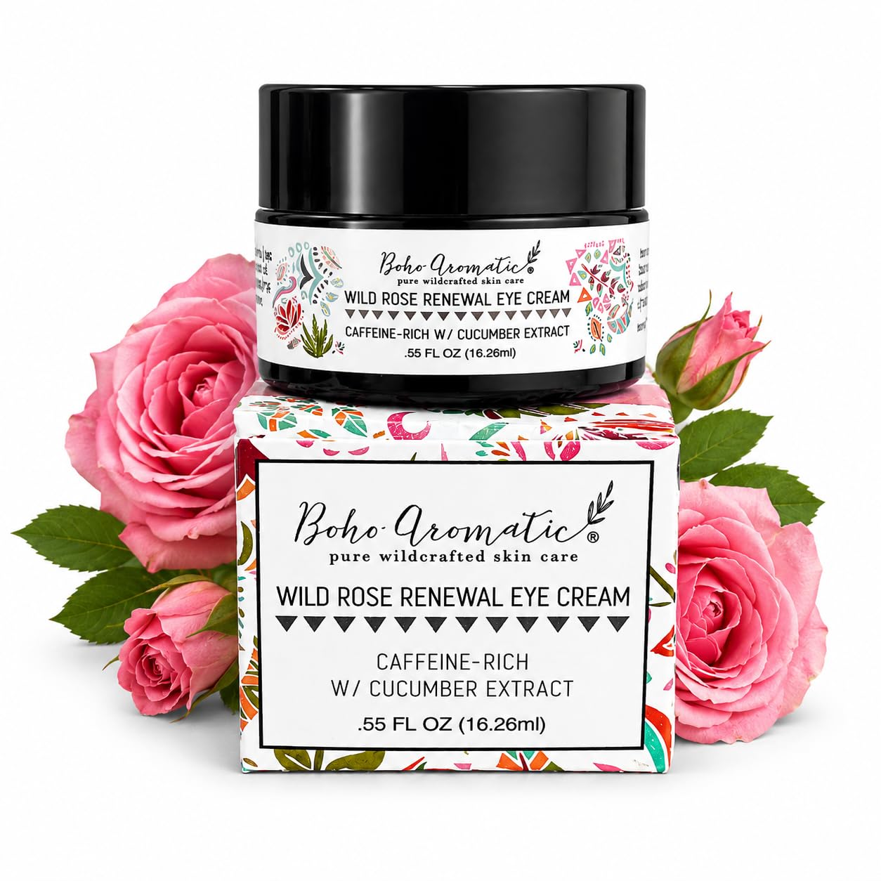 Boho Aromatic Under Eye Cream for Dark Circles & Puffiness – Anti-Aging Hydrating Eye Cream with Hyaluronic Acid for Fine Lines & Wrinkles – Wild Rose Renewal