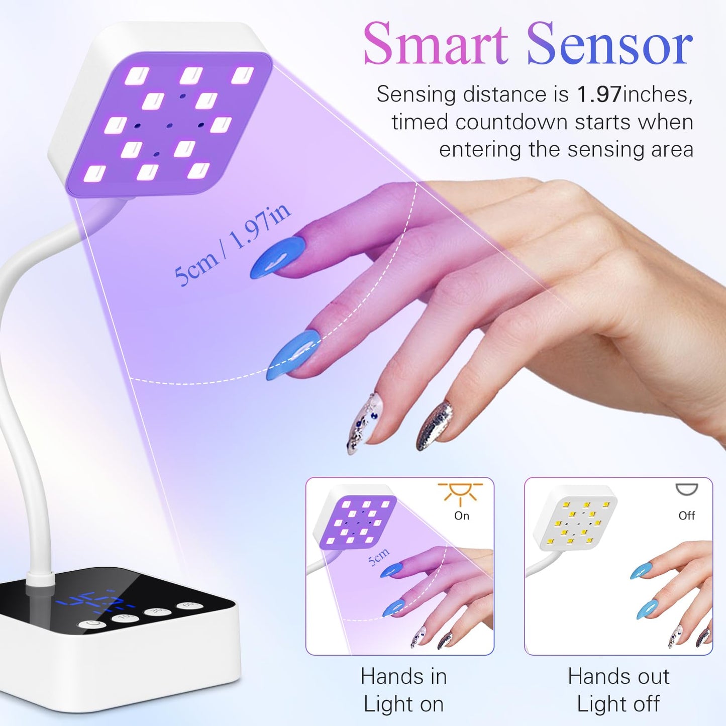 Led Nail Light for Gel Nails - 36W Mini Cordless Gel Nails Lamp Flash Cure Polish, Nail Dryer with 4 Times & Auto Sensor, LCD Digital Display, Fast Curing Gooseneck Lamp for Home DIY
