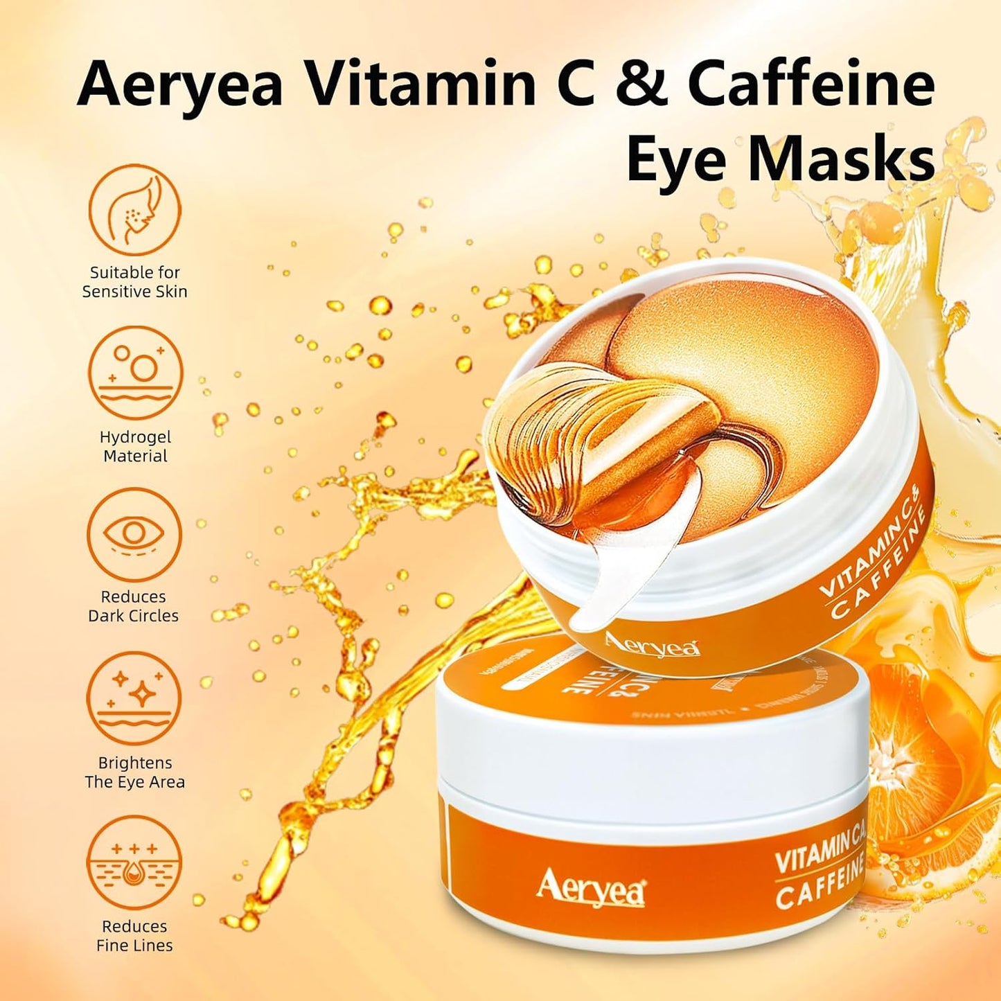 Under Eye Patches - Vitamin C & Caffeine Hydra-Gel for Dark Circles | 30 Pairs, Anti-Aging Care