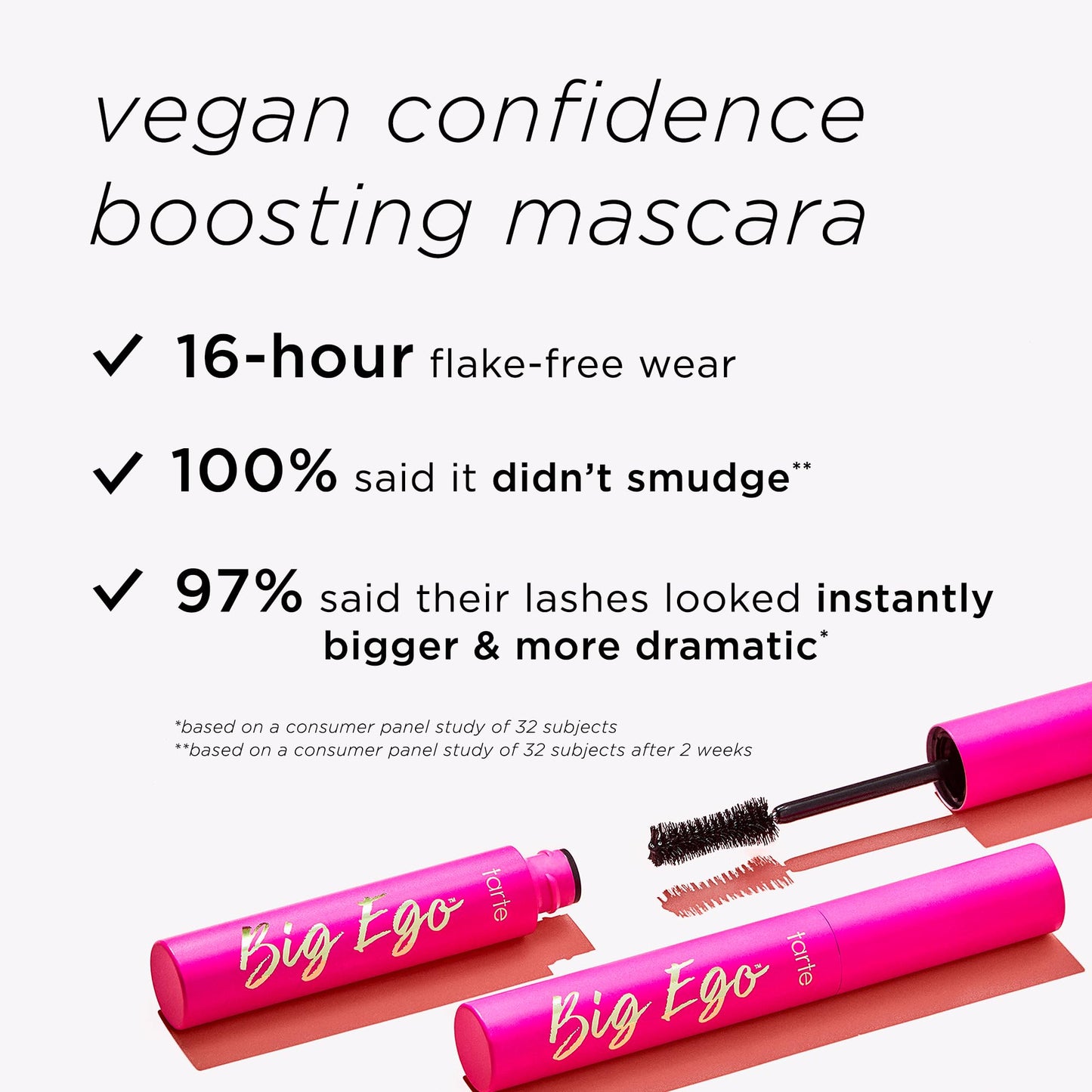tarte big ego mascara – Ultra-Black, Long-Wear Vegan Mascara for Full Sizeer, Longer, Volumized Lashes, Cruelty-Free, full size, black