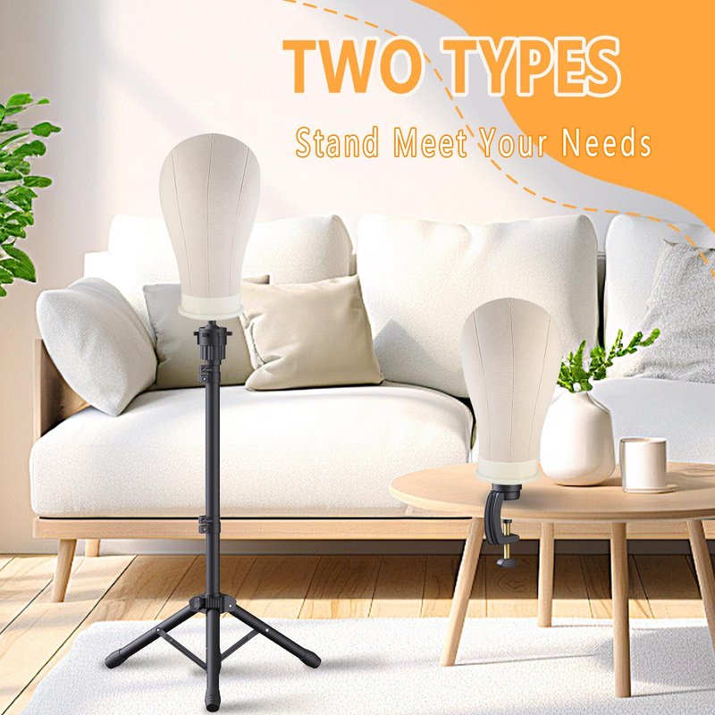CMZLUMINEST Wig Stand with Head, Adjustable Wig Head Stand, Canvas Wig Head Stand with Mannequin Head with Clamp Stand, Manikin Head Set for Wigs Cosmetology