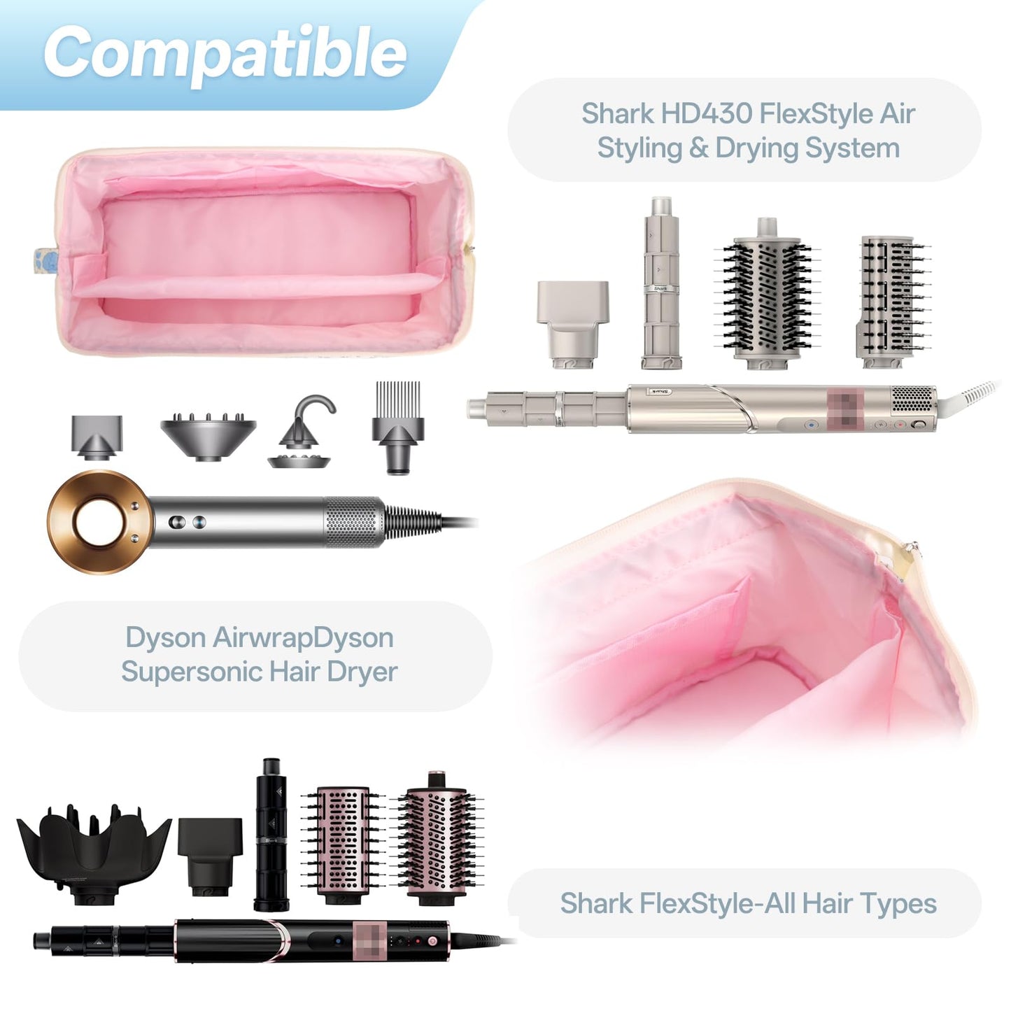 dadop Shark Flex Style Travel Case For Dyson Hair Dryer Airwrap, Quilted Hair Tools Travel Bag Organizer Accessories Holder, Curling Iron Carrying Case For Shark Dyson Revlon
