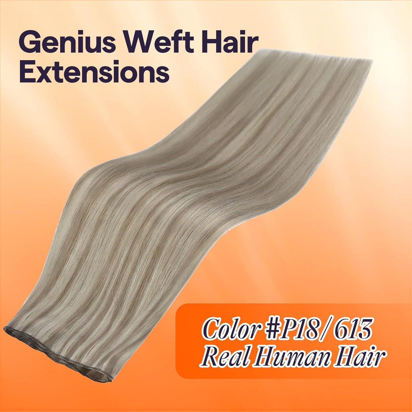 Full Shine Remy Hair Weft Extensions - Ash Blonde Highlight, 16 Inch, 50G Human Hair