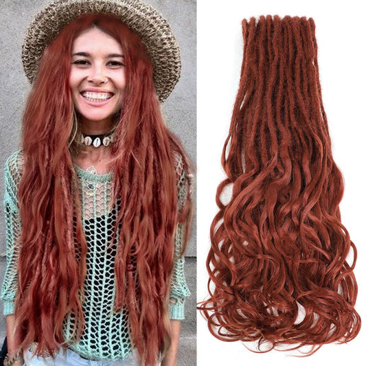 BUFENGSUN French Curly Dreadlocks Synthetic Double Ended Dreadlock Extensions with Loose Wave Ends 24inches 30 Strands Thin Soft French Curly DE Dread Extensions for Women (#350,30 strands)