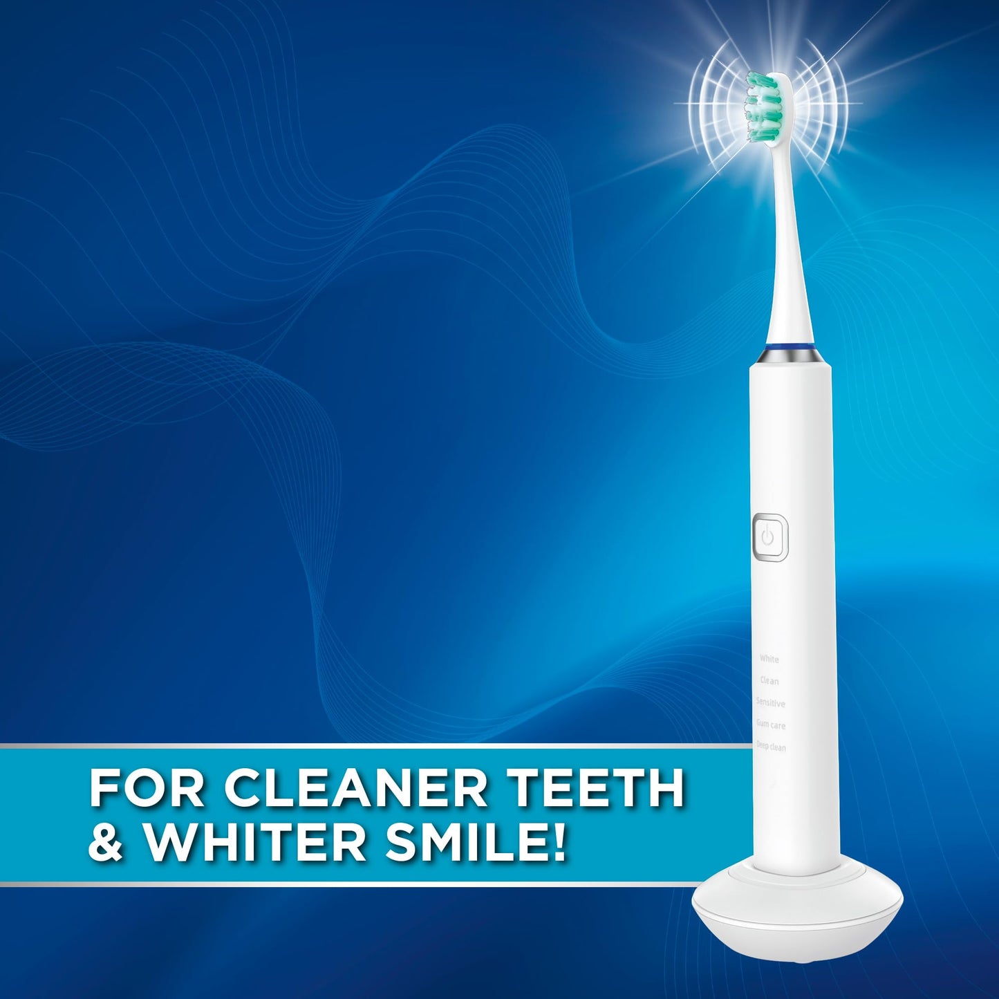 Miracle Smile Sonic Toothbrush, 40,000 VPM Electric Toothbrush with 5 Cleaning Modes, Includes 6 Brush Heads, USB Dock & Travel Case, Cordless, Water Resistant Rechargeable Toothbrush