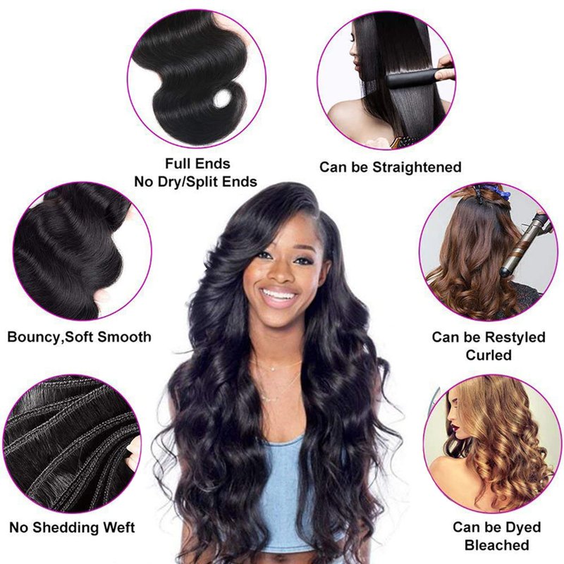 Body Wave Bundles Human Hair 10 12 14 Inch 100% Unprocessed Brazilian Virgin Hair Weave Bundles Human Hair Weft Body Wave Hair Extension for Black Women Natural Black