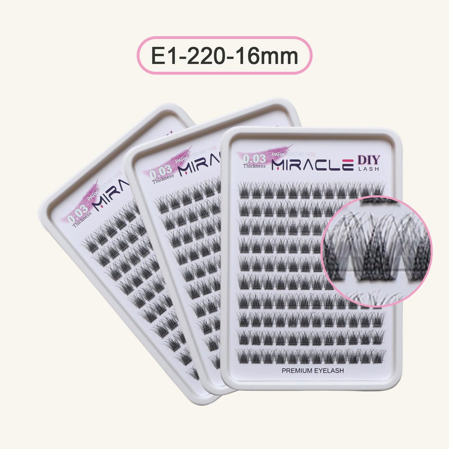 PARK SUNG HEE MIRACLE LASH DIY False Eyelashes, Lash Clusters, Lengthening Wisps 9mm-16mm Contact Lens Friendly, Easy to Apply, Reusable Strip Lashes (E1-220, 16mm), Black