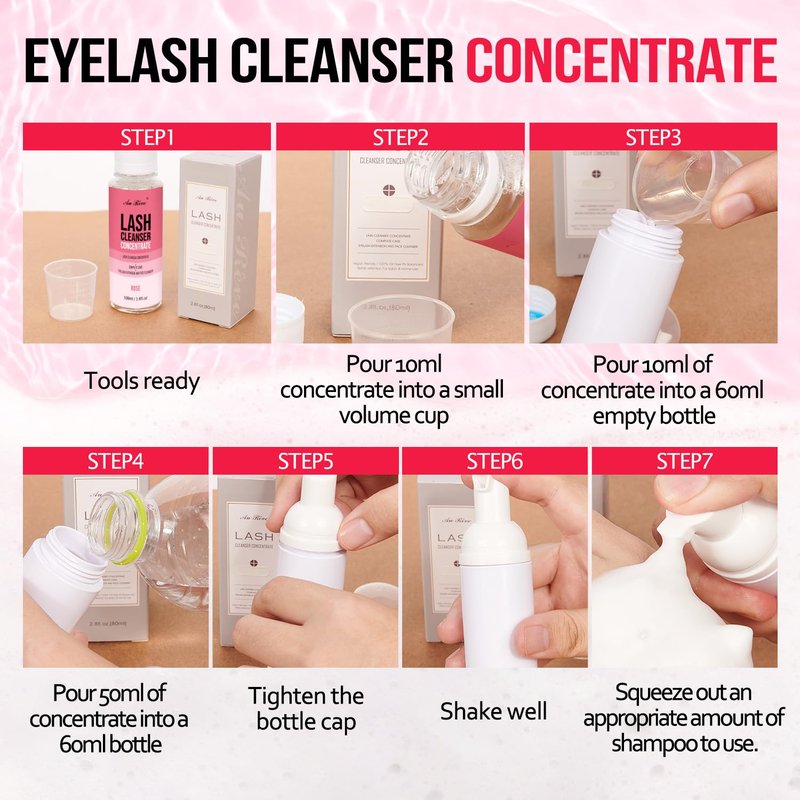 Lash Shampoo Concentrate 100 ml/3.4 fl.oz Lash Cleanser Concentrate Oil Free Eyelash Extension Shampoo for Salon Home Eyelash Care-Can Make 20 bottles of 60ml Lash Shampoo,Rose