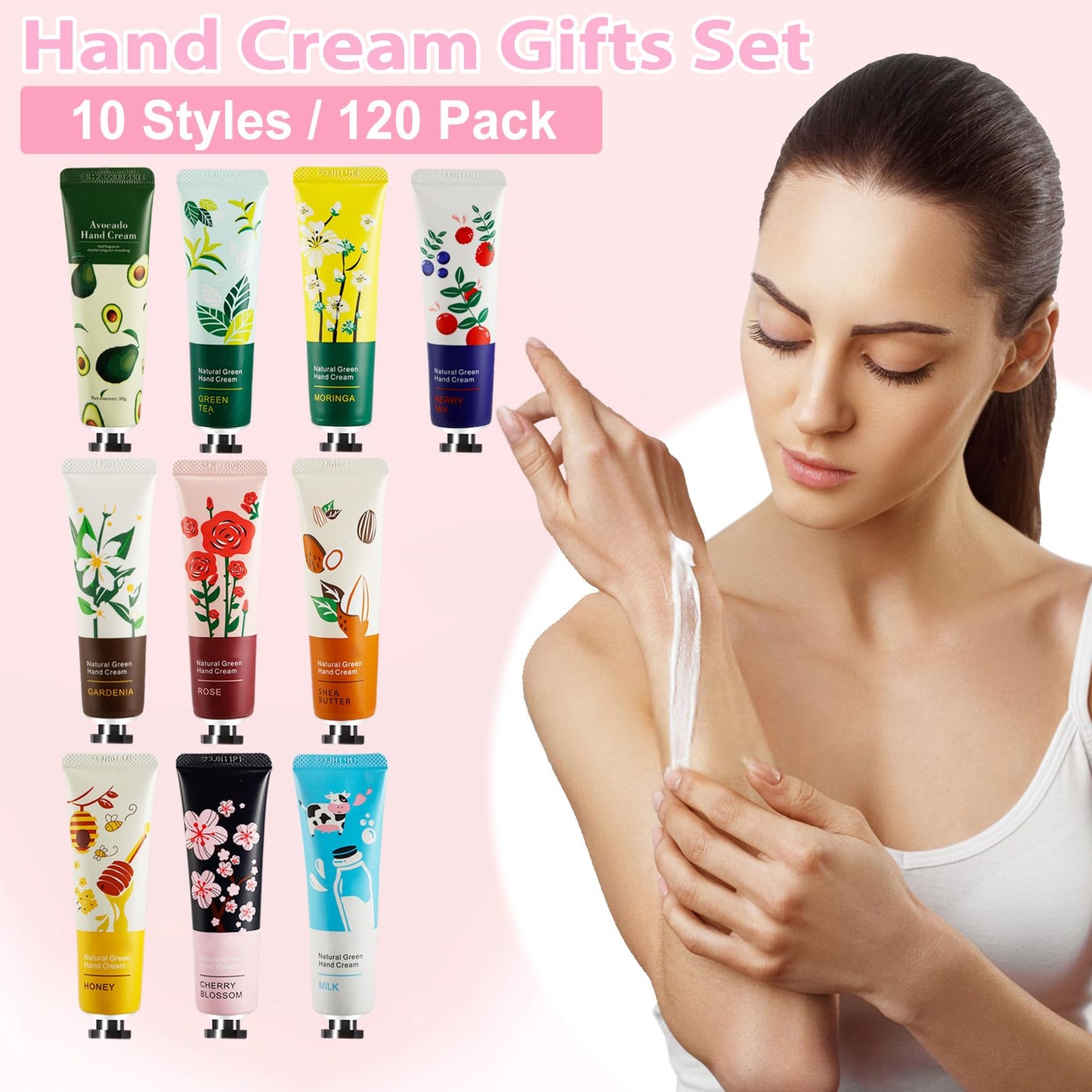 UHBYJM 120 Pack Hand Cream for Women,Bulk Hand Lotion Travel Size for Dry Cracked Hands,Moisturizing Hand Care Cream,Natural Plant Fragrance Mini Hand Lotion Gifts For Birthday Party Favors,10 Styles