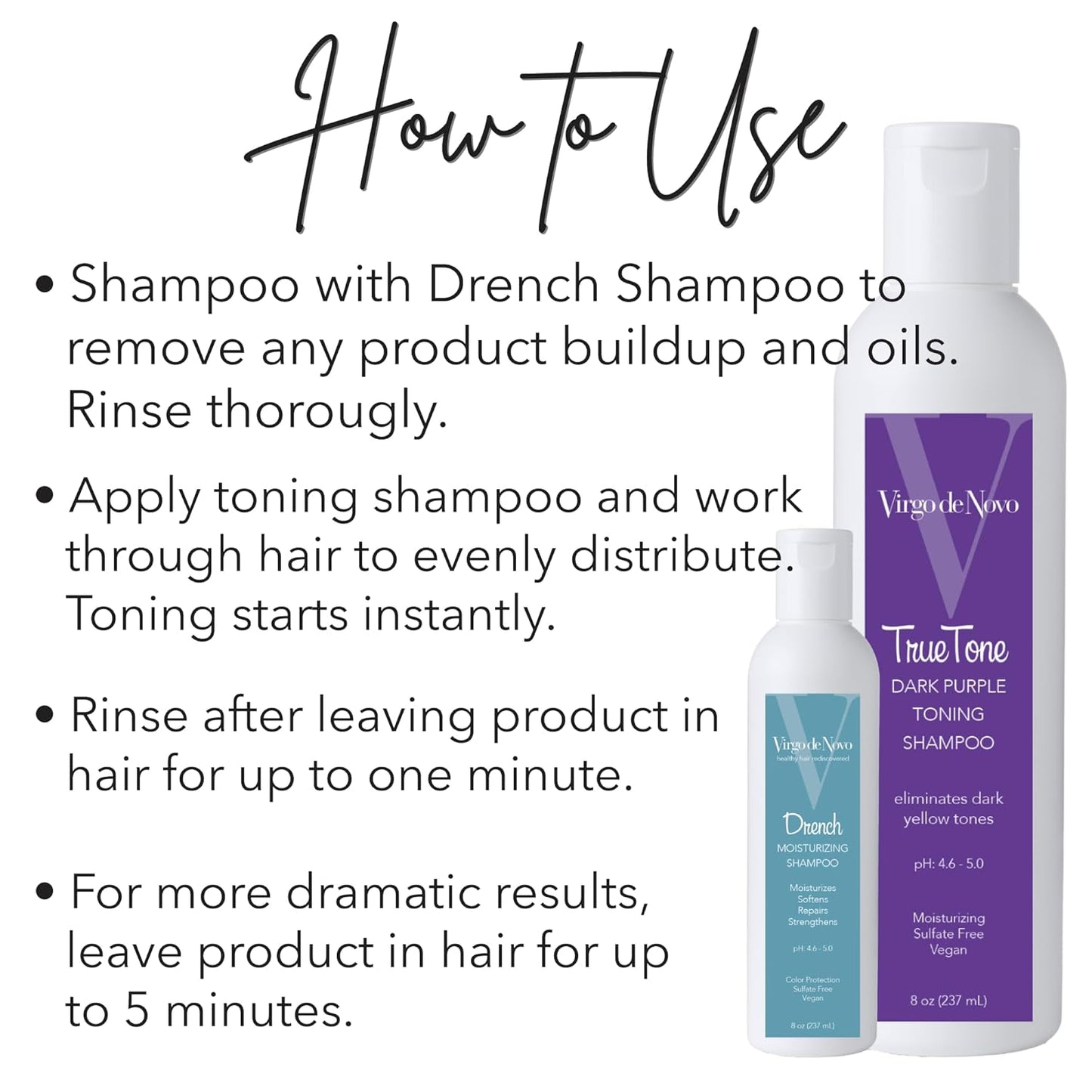 Virgo de Novo Dark Purple Toning Shampoo - Neutralizes Brassiness, Brightens Blonde & Grey Hair | Sulfate-Free, 8 oz
