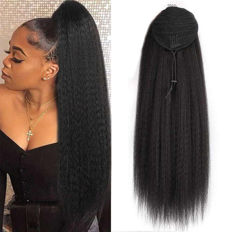 SAKALAKA Ponytail Extension Drawstring Human Hair Clip in Pony Tail Hair Extensions for Black Women Curly Wave Thick Natural Looking Hair Pieces Kinky Straight Human Hair Ponytail（16Inch）
