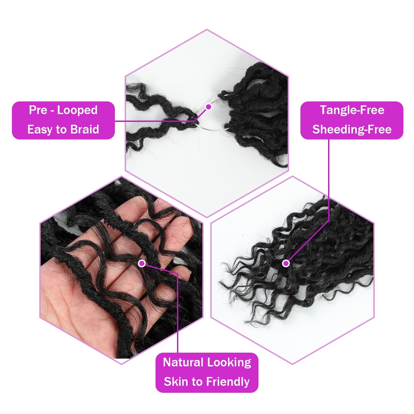 Goddess Locs Crochet Hair 12Inch 8Packs Pre Looped Faux Locs Crochet Hair with Curly Ends Bohemian Crochet Braids Hair for Black Women 1B