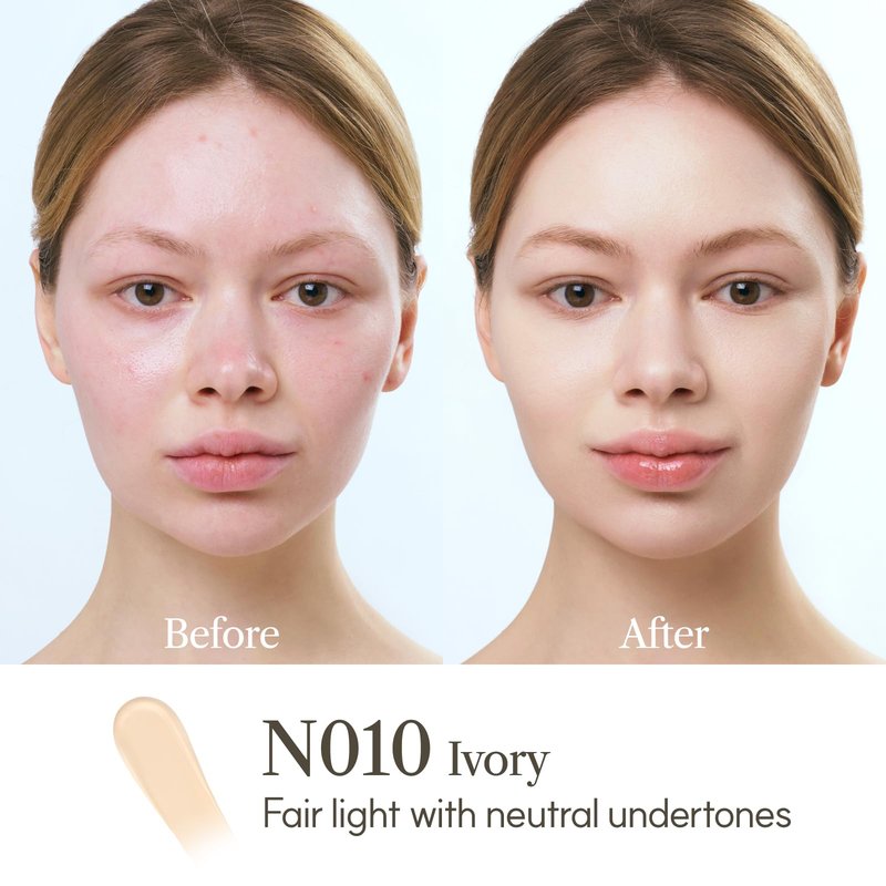 THE FACE SHOP Ink Lasting Liquid Foundation, Full Coverage, 72‑Hour Wear Semi‑Matte Finish, Makeup with Bakuchiol, C010 Fair Cool, 0.84 Fl. Oz.