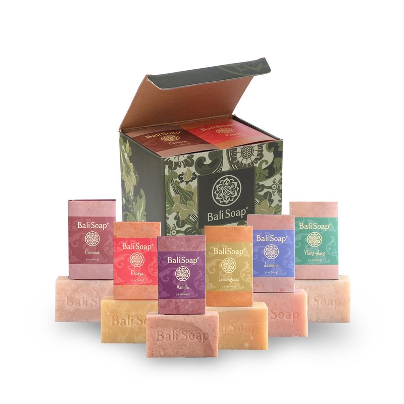 Bali Soap Natural Soap Gift Set - Handmade, Cold Process, Aromatherapy Spa Bar Soap for Face & Body (Coconut, Papaya, Vanilla, Lemongrass, Jasmine, Ylang Ylang), 6 Pack (3.5 oz Each)