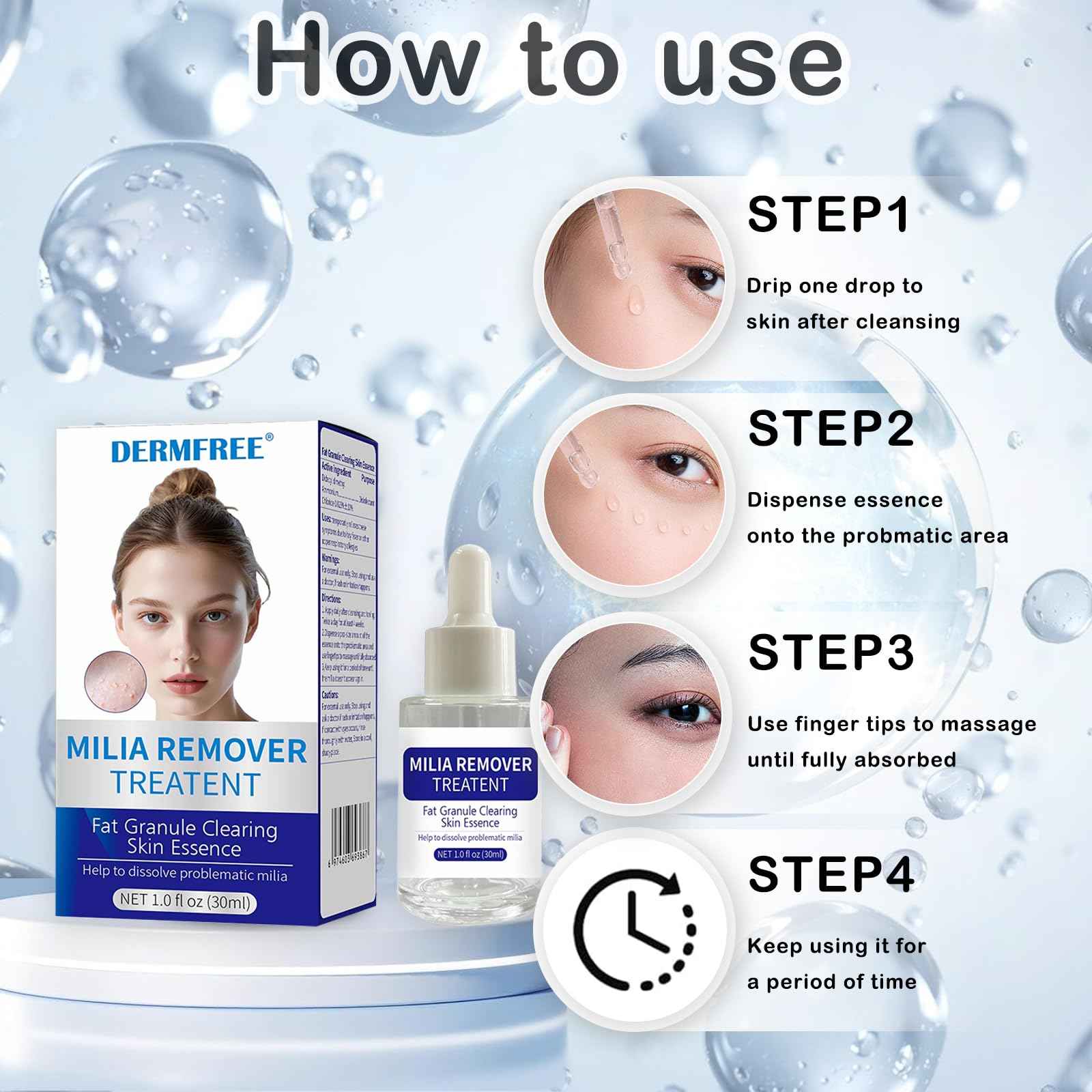 Dermfree Milia Remover Treatment, Milia Spot Treatment with Salicylic Acid Milia Acne Serum Clearing Skin Essence(30ML)