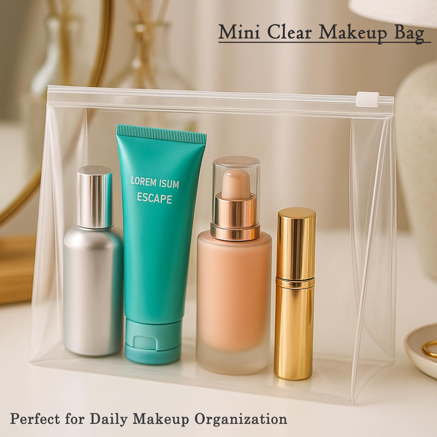 Circloophs Mini Clear Makeup Bag, 80 Pack Small Cosmetic Bags with Zipper TSA Approved Travel Bags Bulk for Toiletries Plastic EVA Water-resistant Reusable Pouches for Bathing Suit Bikini, Mixed Size
