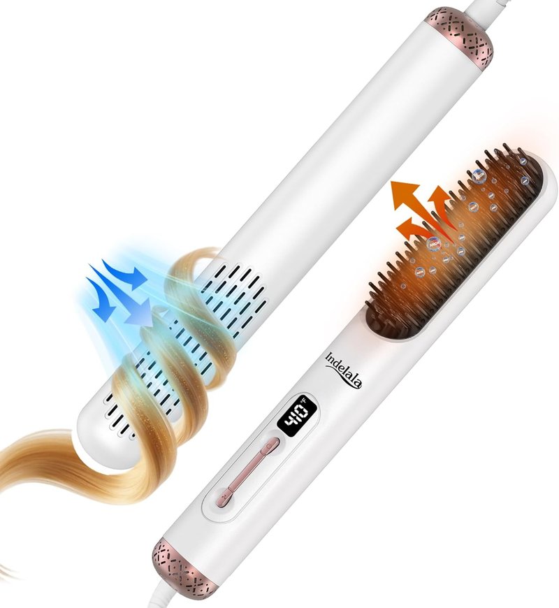 Ionic Hair Straightener Brush - Anti-Frizz Straightening Comb with 10 Temp Settings | Fast Heating, Dual Voltage