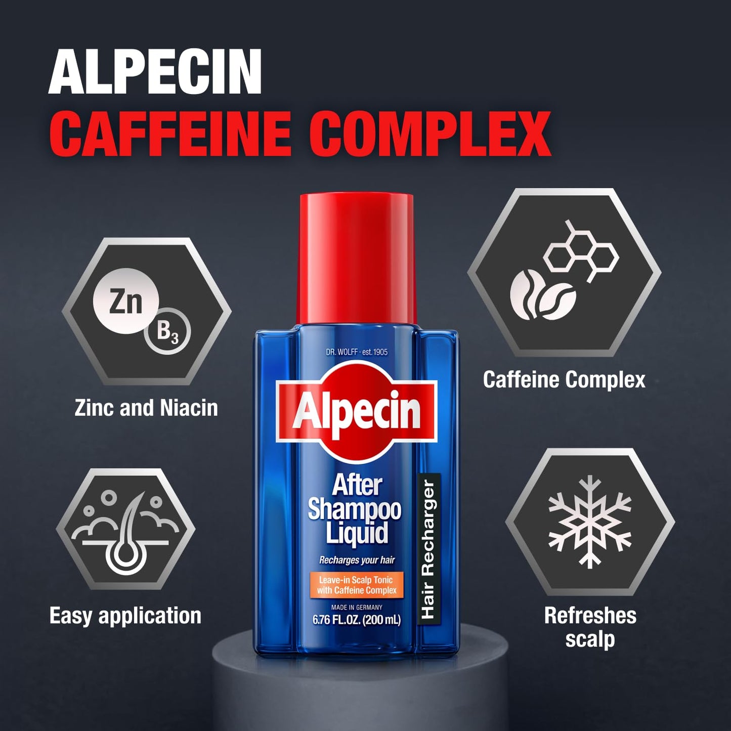 Alpecin After Shampoo Caffeine Liquid 6.76 fl oz (Pack of 3) I Topical Solution for Men's Thinning Hair I Promotes Natural Hair Growth I Sulfate Free with Concentrated Caffeine