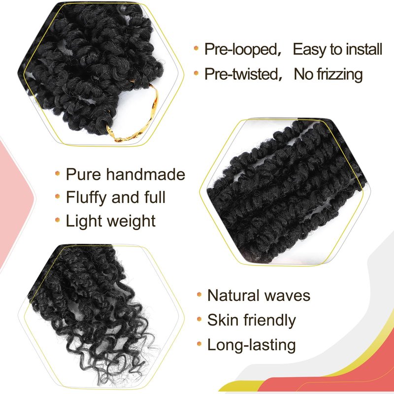 Alicoco Passion Twist Crochet Hair 14 Inch Passion Twist Hair Pre Looped 8 Packs Spring Twist Crochet Braids with Curly Ends Pre-Twisted Crochet Hair for Women (1B/30)