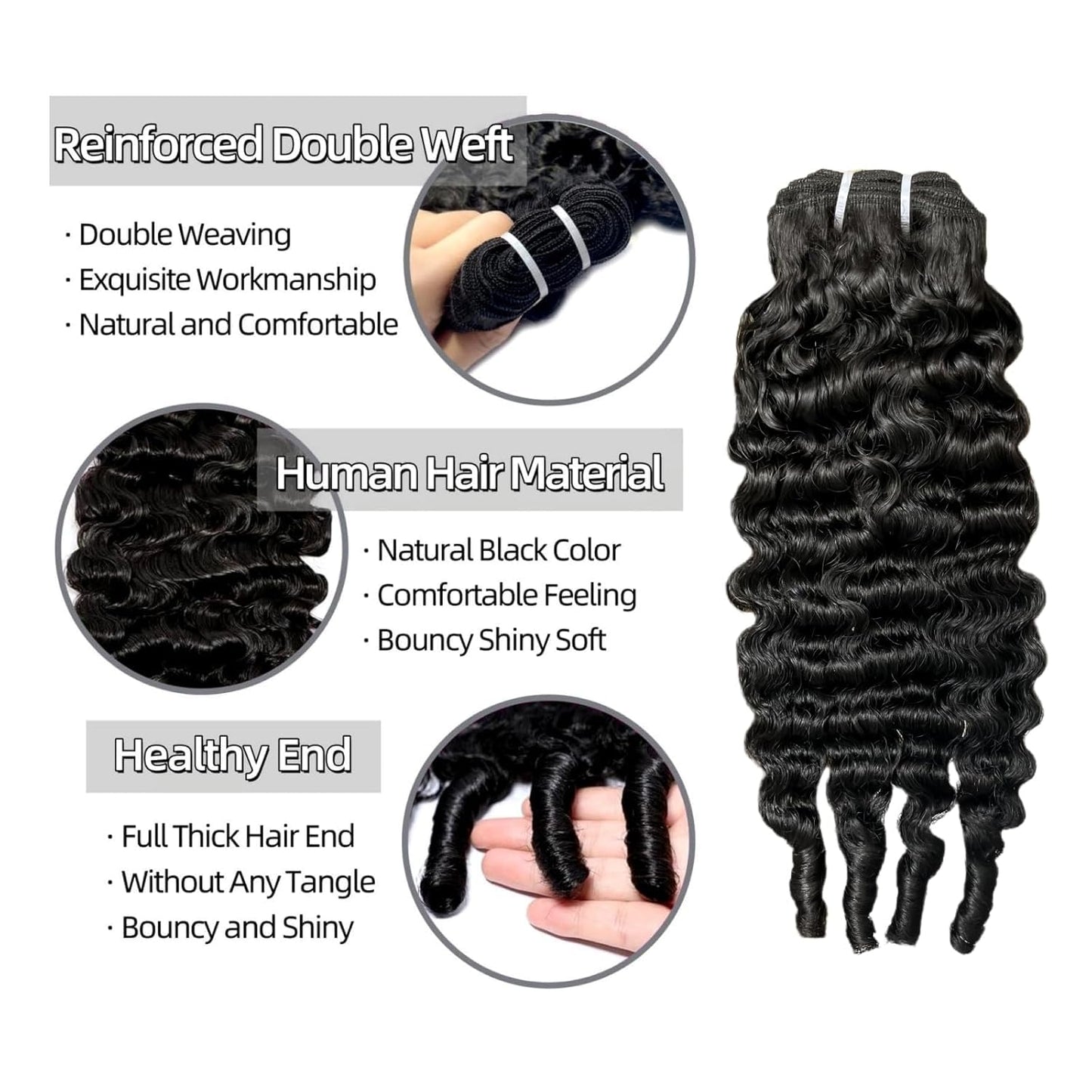 BELE Burmese Curly Bundles Human Hair 14 Inch 3C4A Water Wave Bundles Quick Weave with Spiral Curly End 100% Unprocessed Kinky Curly Human Bundles in Hair Extensions Natural Black