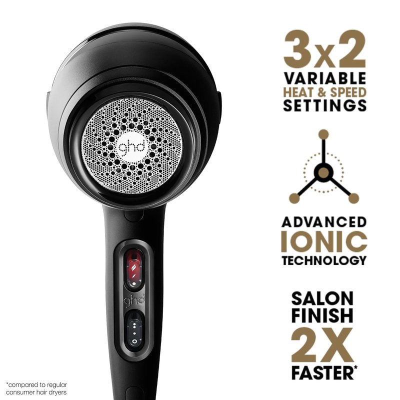 GHD Air Hair Dryer - 1600W Professional Blow Dryer with Ionic Technology | Adjustable Temperature & Concentrator Nozzle - Black