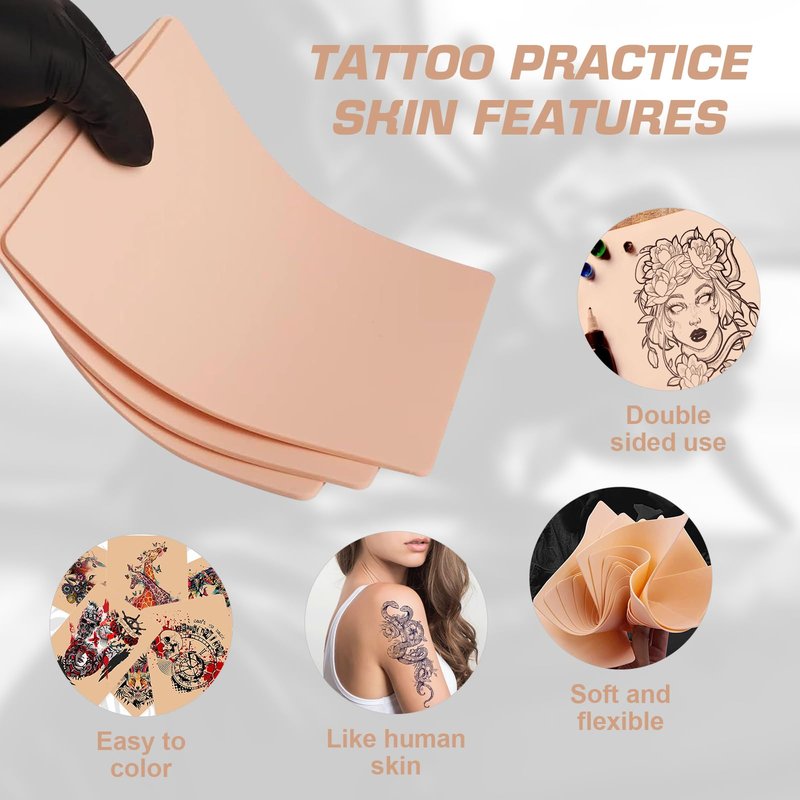 Tattoo Practice Skin Sheets, Jconly 8x6 Inch Fake Skin 15-Pack with 1mm/2mm/3mm Thickness - Realistic Feel Reusable Silicone for Tattoo Training, Beginners & Professional Artists
