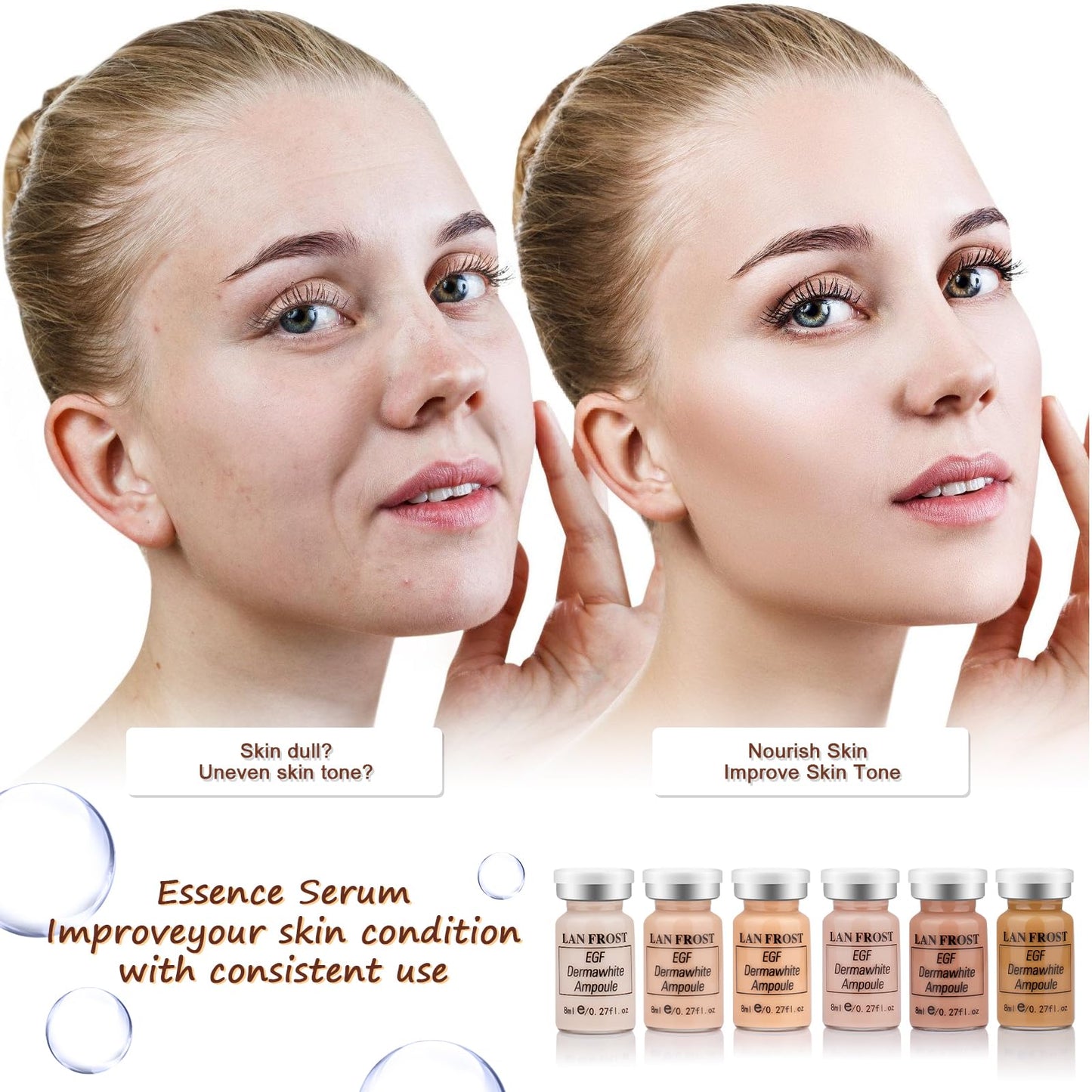 Facial Glow Starter Kit Hyaluronic Acid Serum Foundation Skincare Mix Kit 0.27oz Hyaluronic Ampoule and Essence Foundation, 12 Vial Pigment Skincare Kit with Serum