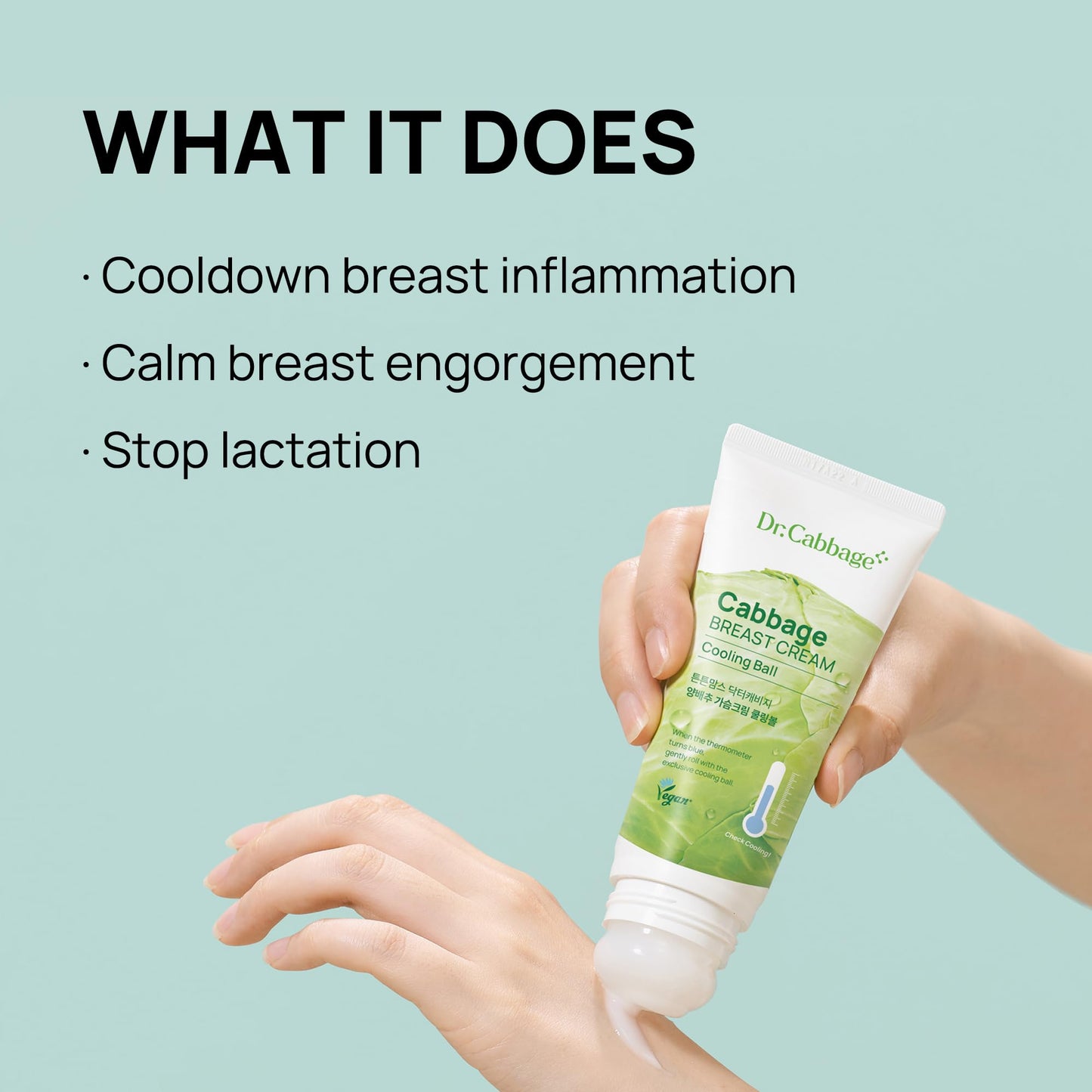 tntnmoms' Dr.Cabbage+ Cabbage Breast Cream 3.38 Oz with Special Cooling Ball applicator | For Engorgement, Mastitis, Stop Lactation | Trusted by Korea Mother, Breastfeeding Essencial