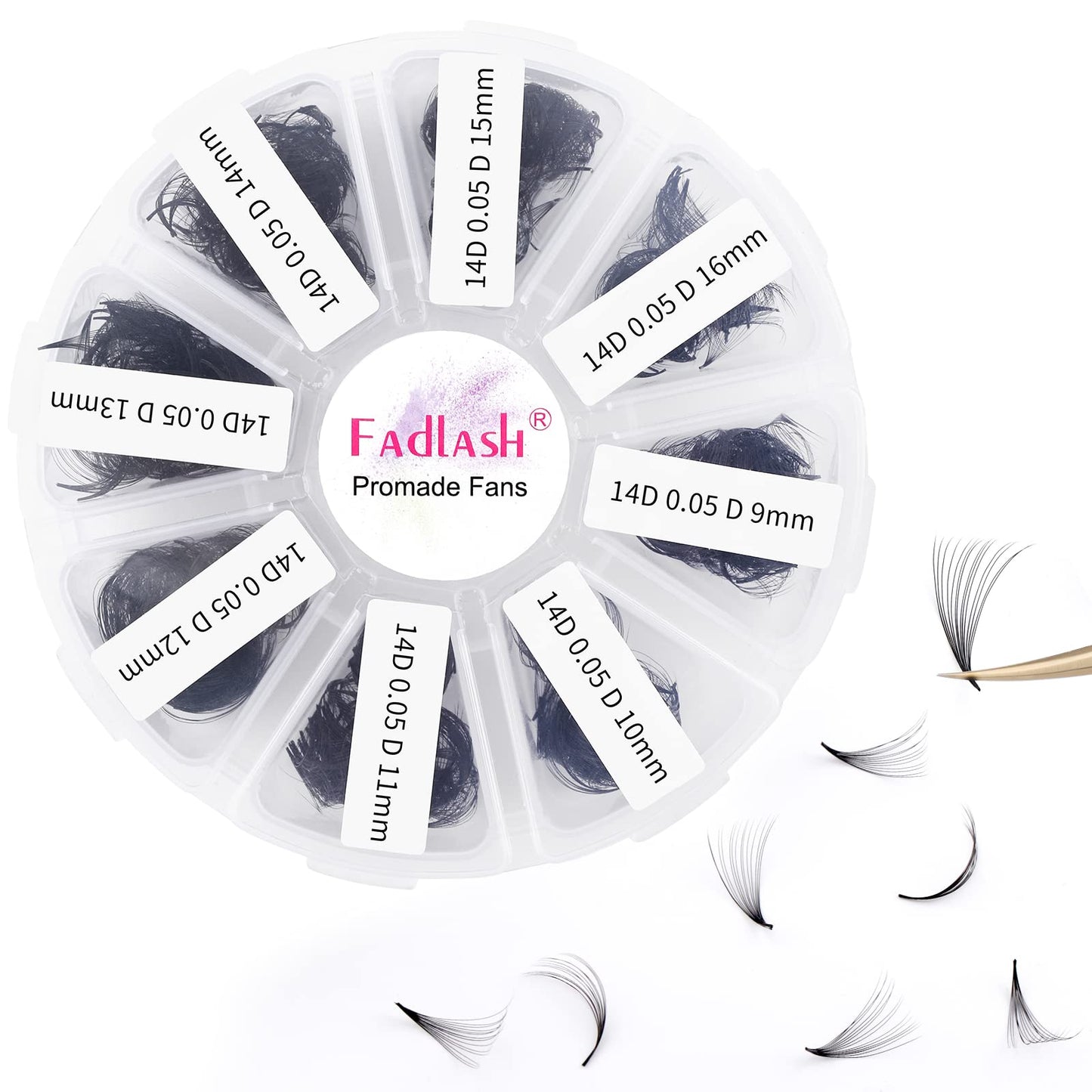 Lash Extension 1000pcs Mixed Premade Fans Eyelash Extensions D Curl Promades Eyelash Volume Lash Extensions Loose Fans Pre Made Volume Lashes Pointed Base (14D-0.05D, 9-16mm)