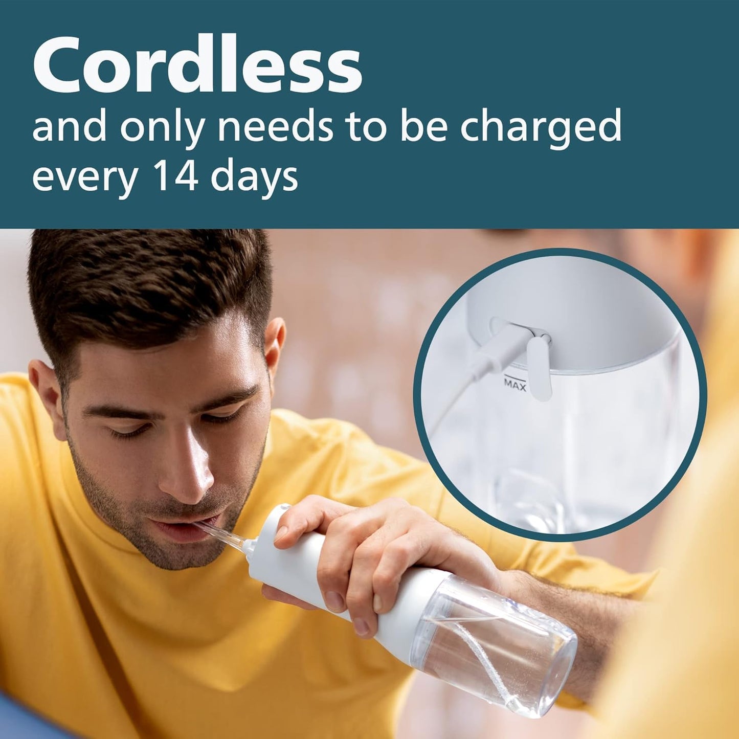 Philips Sonicare Cordless Power Flosser 3000 - Water Flosser with Quad Stream Technology | 2 Modes, 3 Intensity Levels, Ergonomic Design, White