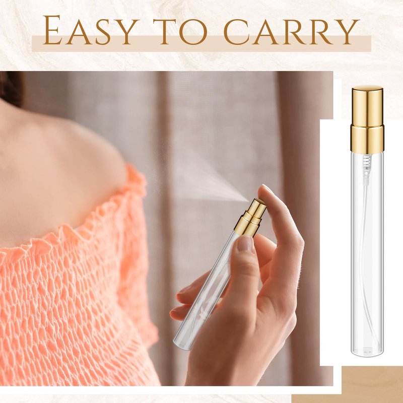 Domensi 60 Pcs 10ml Mini Perfume Bottle Fine Mist Atomizer Glass Refillable Bottles Decants Bulk for Perfumes Travel Glass Container with Atomizer Pump Kit for Toiletries Fragrance Liquid (Clear)