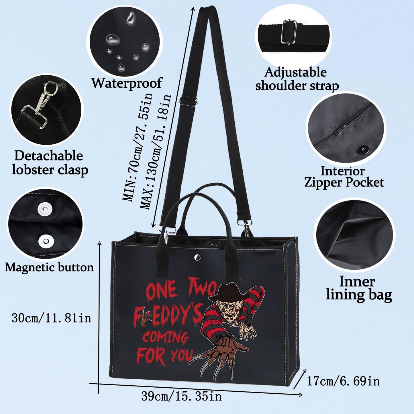 BWWKTOP Night Stalker Cosmetic Makeup Bag Horror Killer Inspired Gifts One Two Coming For You Zipper Bag Halloween Party Merch (One Two Freddy BG)