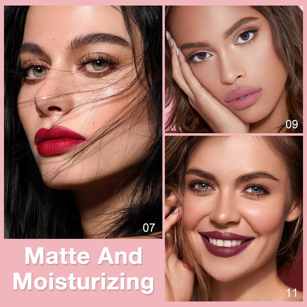 **12Pcs Retractable Lip Liner Pencils Set - Creamy Matte Velvet Colors for Plump Lips | Mauve, Maroon, Red, Nude, Brown**